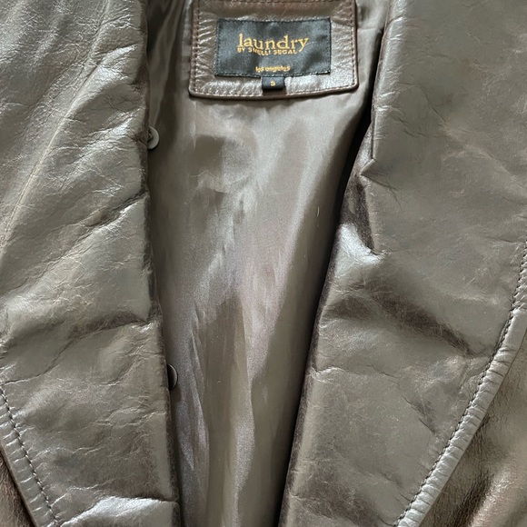 Laundry by Shelli Segal, Brown Leather Jacket with Detachable Fur Collar - Picture 8 of 14